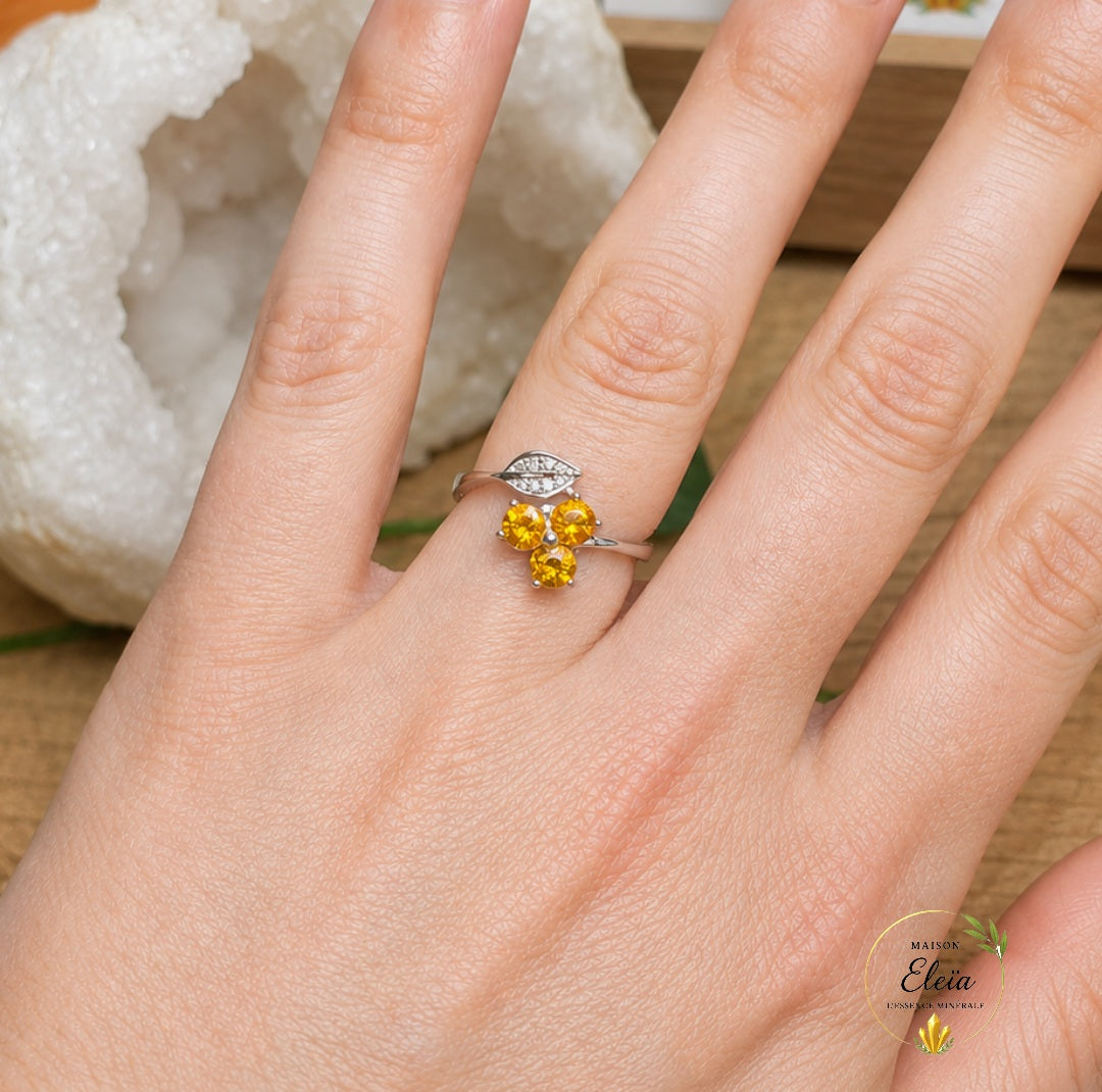Bague Azélia Citrine Naturelle AAA Argent 925 Réglable | Zircons | Maison Eleïa