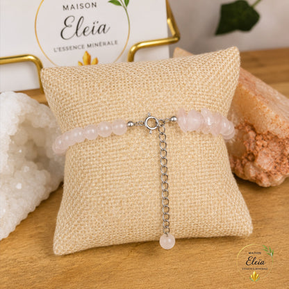 Bracelet Rosélia Quartz Rose A Brésil 6-13 mm Argenté | Acier Inoxydable Réglable 16-21 cm | Maison Eleïa