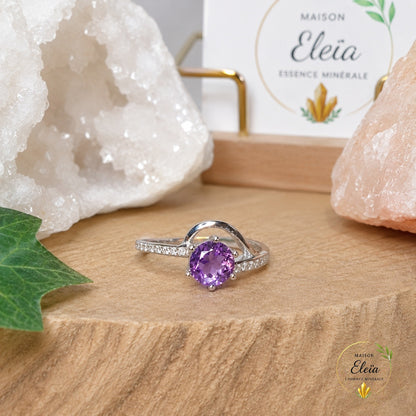 Bague Élyne Améthyste AAA Brésil Argent 925 Réglable | Zircons | Maison Eleïa
