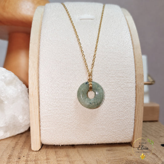 Éclys – Collier Labradorite A Madagascar en Acier Inoxydable Doré | Pendentif Donut 17 mm | Chaîne 48+5cm