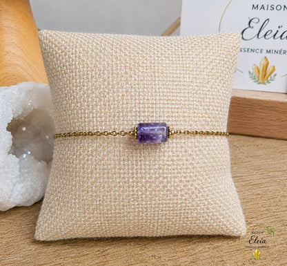 Lunéa – Bracelet Améthyste AA du Brésil en Acier Inoxydable Doré | Pierre Naturelle | Ajustable 17 + 5 cm