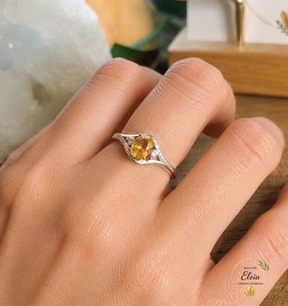 Soléa – Bague Citrine Naturelle AAA en Argent 925 | Taille Réglable