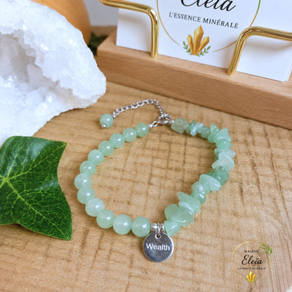 Bracelet Aventurine Verte A Brésil Wealth - Pierre Naturelle - Acier Inoxydable Argenté